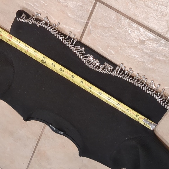 Zara Black Rhinestone Hem Cropped Blouse SizeSmall - Picture 5 of 5